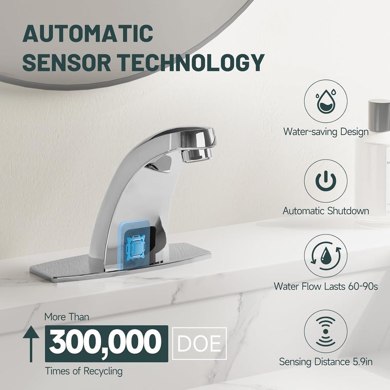 Green Spring Touchless Bathroom Sink Faucet Commercial Hands Free Automatic Sensor Faucet by AC/DC Powered with Control Box and Temperature Mixer, Chrome - Image 3